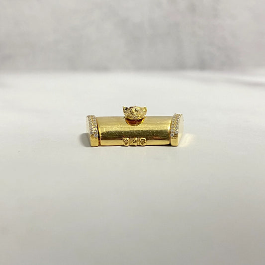 14K Yellow Gold Diamond On The Size Sleek Lock With Panther / 3gr / 9mm / 0.6in