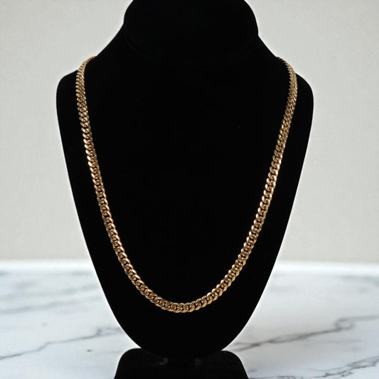 14K YG Micro Cuban Links Chain / 64.7gr / 6.3mm / 22in /