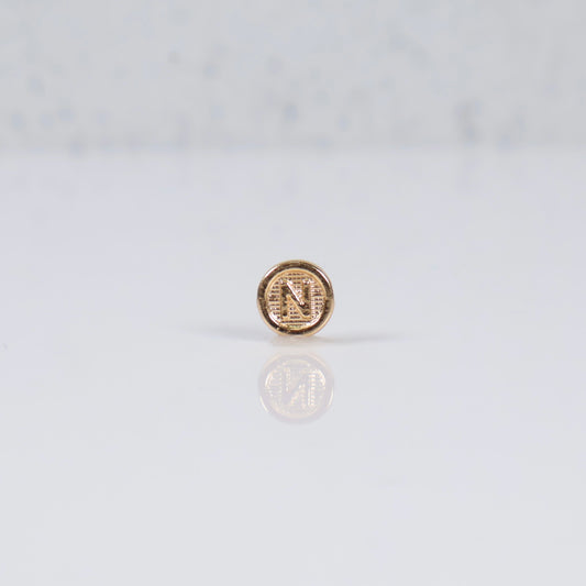18K YG Letter N Textured Circle Ironwork / 0.2gr / 7mm /