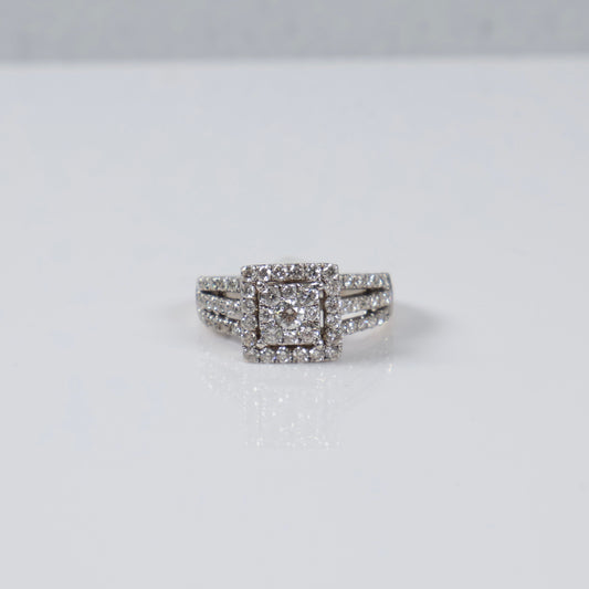 14K WG Diamond Double Square Luxury Engagement Ring / 5.4gr / Sz 7 / 1Ct Dia