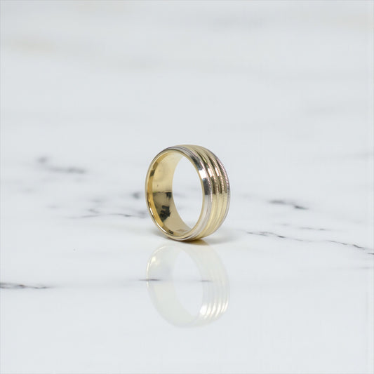 14K 2 Tone Band Fashion Engagement Ring / 2.9gr / Sz 5 / 7mm /