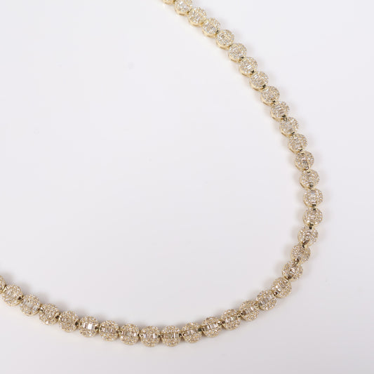 10K YG Diamond Round Luxury Baguette Chain / 23.67gr / 4.7mm / 17in / D-4.5Ct