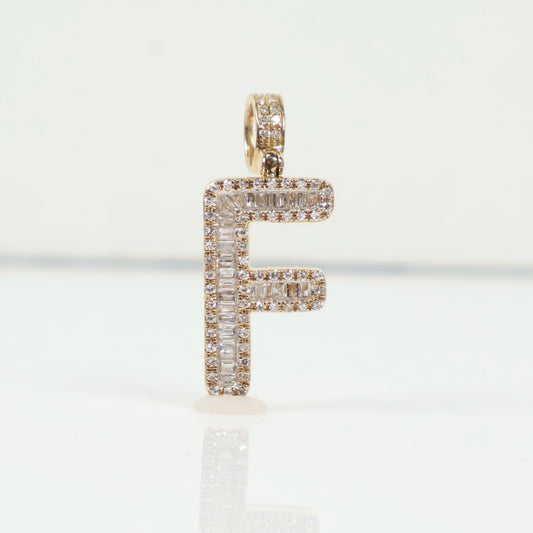 10K YG Diamond Baguette Letter F Pendant / 2.25gr / 0.8in / D-0.45Ct