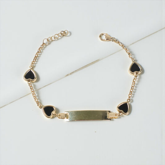 14K YG Baby Roll-on Name Plate With Black Heart Bracelet / 2.61gr / 2mm / 6in /