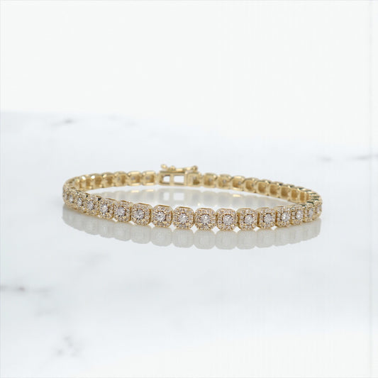 10K YG Diamond Square Links Bracelet / 10.35gr / 4mm / 7.5in / D-2Ct