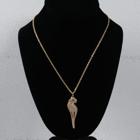 14K Yellow Gold Panther Jewelry Set Pend/Chiain With Zircons / 12.5gr