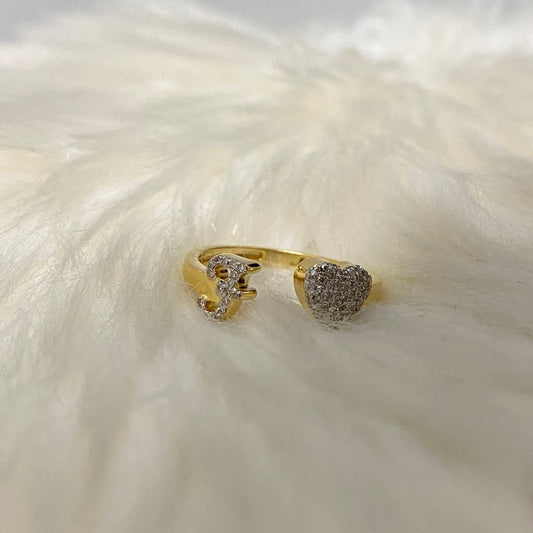 10K Yellow Gold Diamond Heart - Letter F Ring 0.18Ct Dia / 1.7gr / Size 6.5