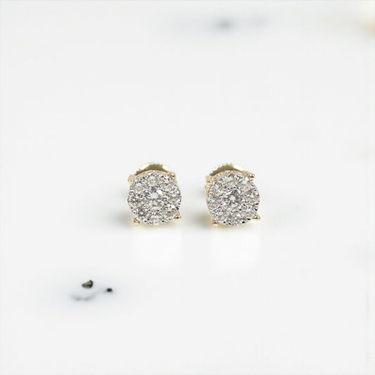 14K YG Diamond Luxury Stud Earrings / 2.12gr / 7mm / D-0.75Ct