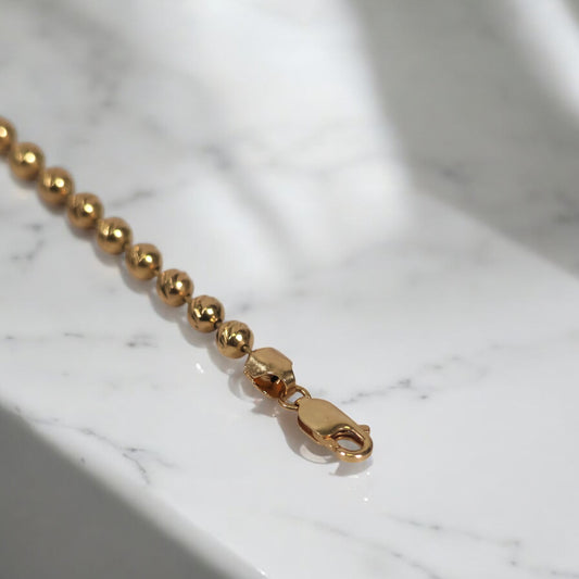 18K YG Military Balls Diamond Cut Bracelet / 9.25gr / 5.1mm / 7in /