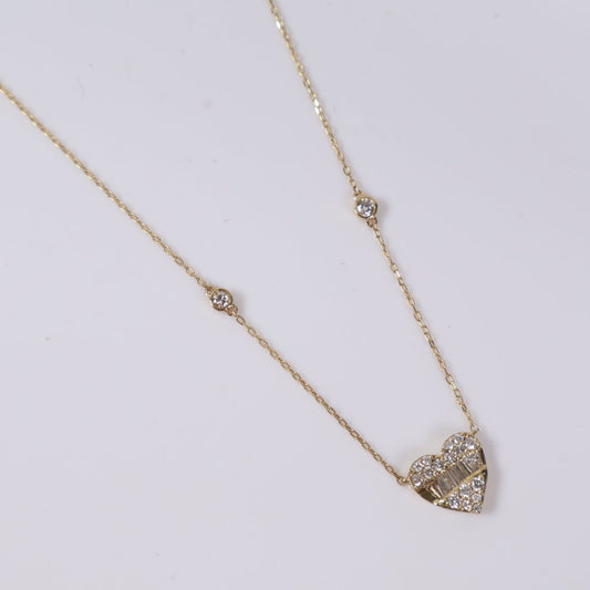 14K YG Diamond Little Heart Set Jewelry / 2gr / 1mm / 18in / 0.60Ct / VS2-SI / G-H