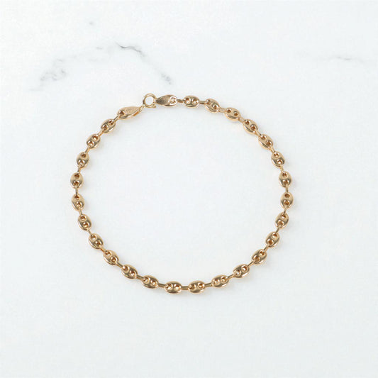 18K YG Modern Designer Link Bracelet / 2.34gr / 3.7mm / 7in /