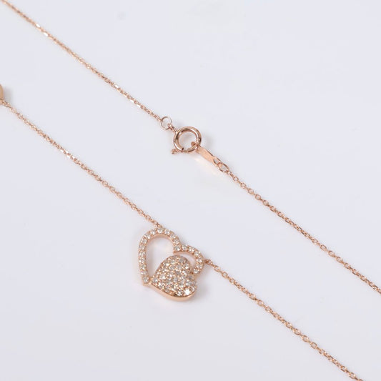 14K RG Diamond Double Heart Set Jewelry / 3gr / 1mm / 18in / 0.60Ct / VS2-SI / G-H