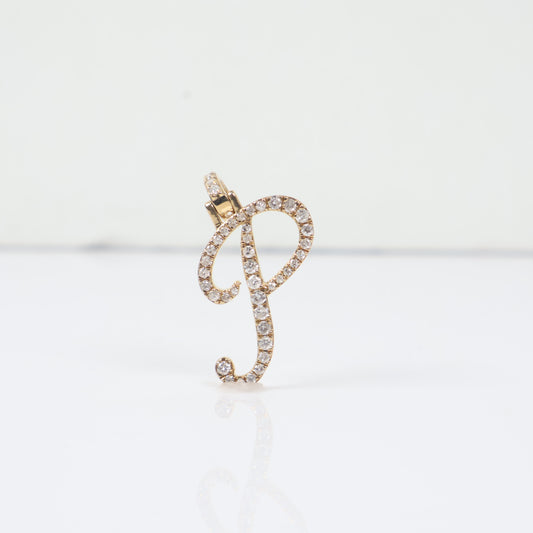 10K YG Diamond Letter P Italics Pendant / 2gr / 0.9in / D-0.60Ct