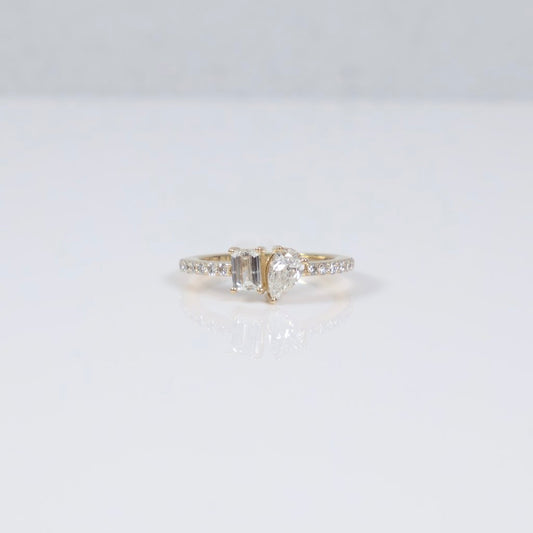 14K YG Lab Diamond Emerald-Pear Cut Engagement Ring / 2.64gr / Sz 7 / 1Ct Lab Dia / H / VS