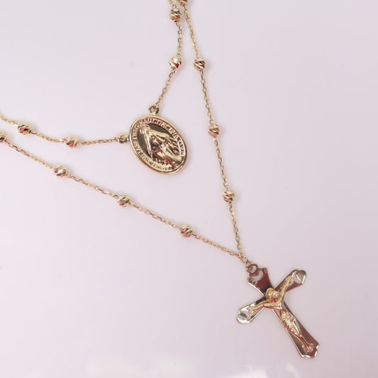 14K YG Rosary - Diamond Cut Balls Chain / 5.4gr / 1mm / 18in /