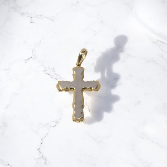 14K 2 Tone Cross Pendant / 4.88gr / 1.4in /