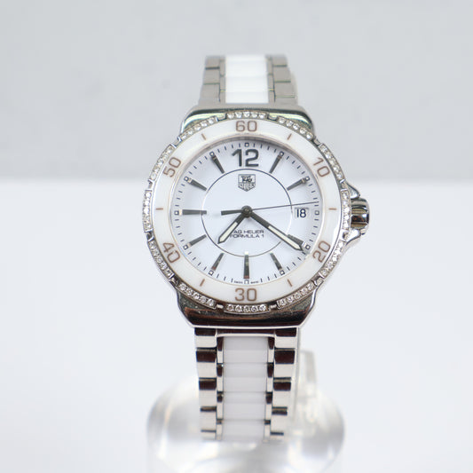 Tag Heuer Formula 1 Ladies White Ceramic Diamond Bezel Watch / / 37mm /