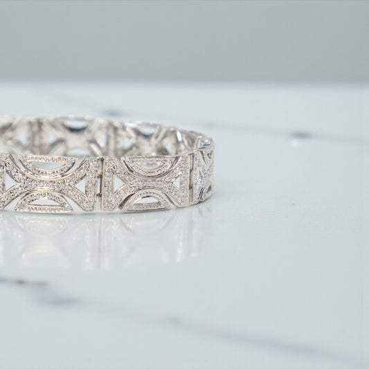 14K WG Diamond Fashion Bracelet / 19.34gr / 9.5mm / 7.5in / D-0.90Ct