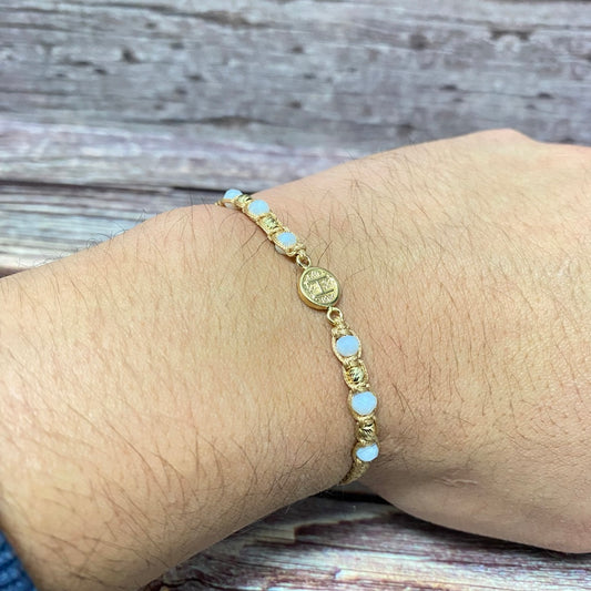 18K Yellow Gold Tejida Letter H Textured Circle-Diamond Cut Balls Bracelet Adjustable / 0.67gr