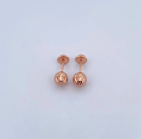 18K Rose Gold Diamond Cut Ball Stud Earrings / 0.75gr / 6mm