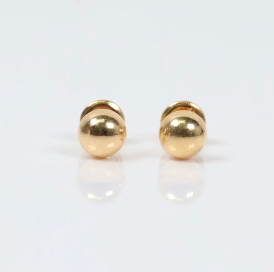 18K Yellow Gold Half Smooth Ball Stud Earrings / 0.76gr / 8mm
