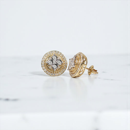10K YG Diamond Round Fashion Stud Earrings / 4.18gr / 13mm / 0.75Ct Dia