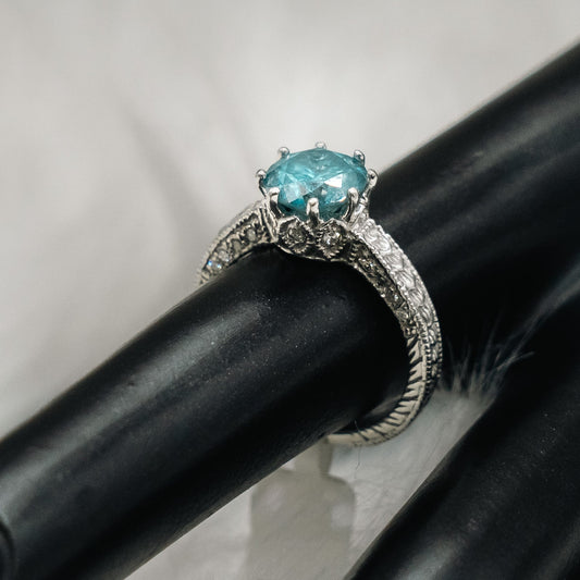 Blue Diamond Engagement Ring 14K White Gold / 4.2gr / Size 6