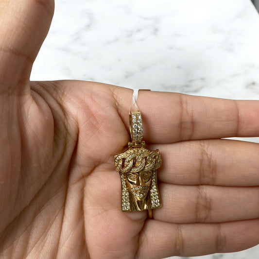 14K Yellow Gold Diamond Jesus Face Pendant 1Ct Dia / 8.2gr