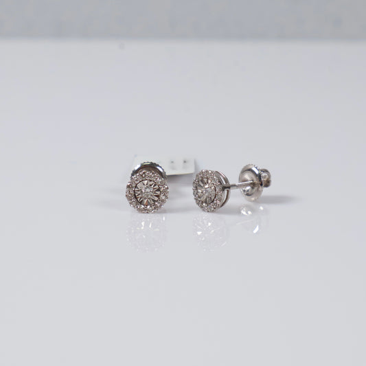 14K White Gold Diamond Circle Flower Stud Earrings 0.39Ct / 1.4gr