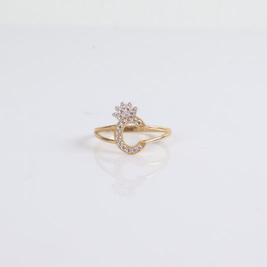 14K Yellow Gold Letter C Ring With Zircons / 1.5gr / Size 7.5