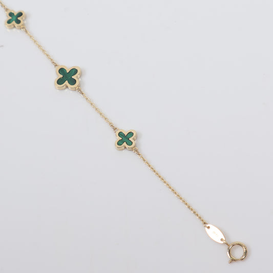14K YG Little Clover Green Bracelet / 2.4gr / 0.8mm / 7in /