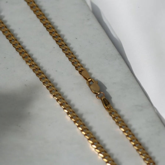 14K YG Hamsa Hand / Amercian Cuban Link Chain Set Jewelry / 15.1Gr / 3.2mm / 23in /