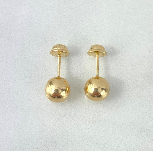 18K Yellow Gold Smooth Ball Stud Earrings / 0.85gr / 7mm