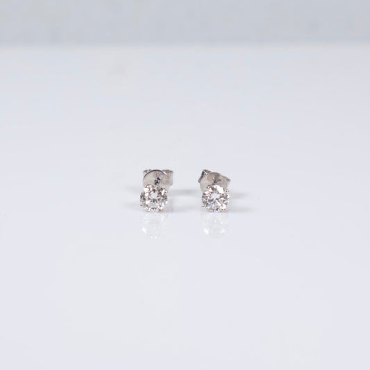 14K WG Lab Diamond Solitaire Round Stud Earrings / 0.91gr / 4mm / 0.66Ct Lab / VS / F
