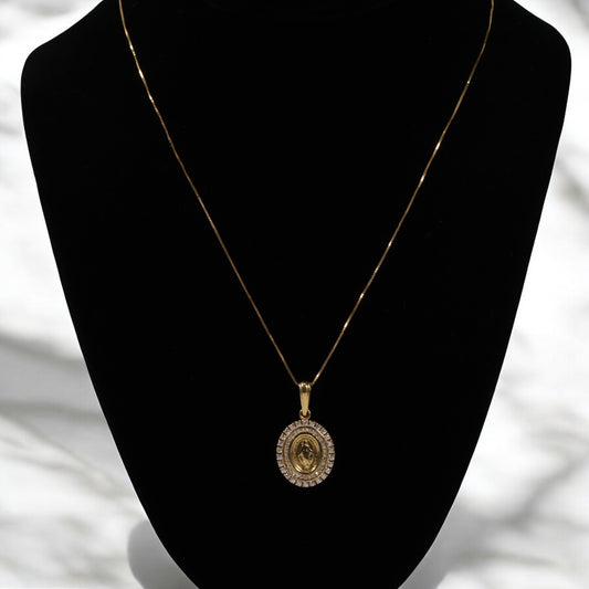 18K Yellow Gold Virgen Jewelry Set With Zircons / 4.7gr / 18in