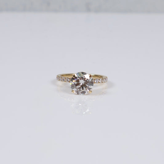 14K YG Lab Diamond Solitaire Round Brilliant With Certificate Engagement Ring / 3.3gr / Sz 7 / 3.32 CTTW Lab VS / E-F