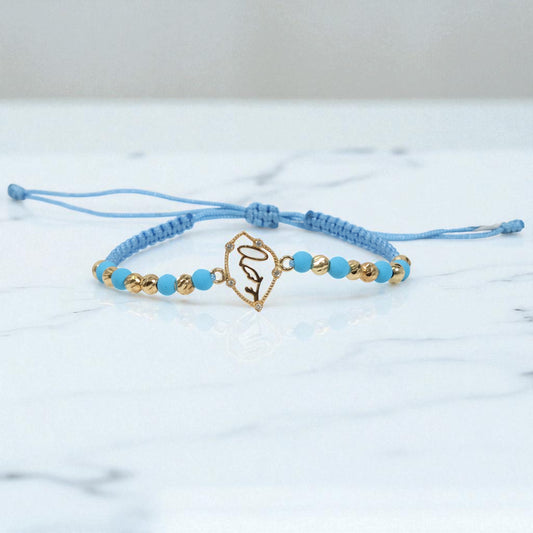 18K YG Virgen Maria Silhouette Bracelet Tejido / 1.64gr / Adjustable / White Zircons