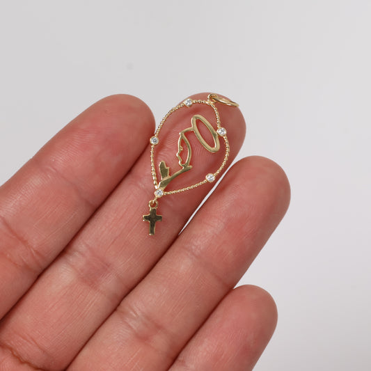 18K YG Virgen Maria Silhouette Pendant / 1.52gr / 1.4in / White Zircons