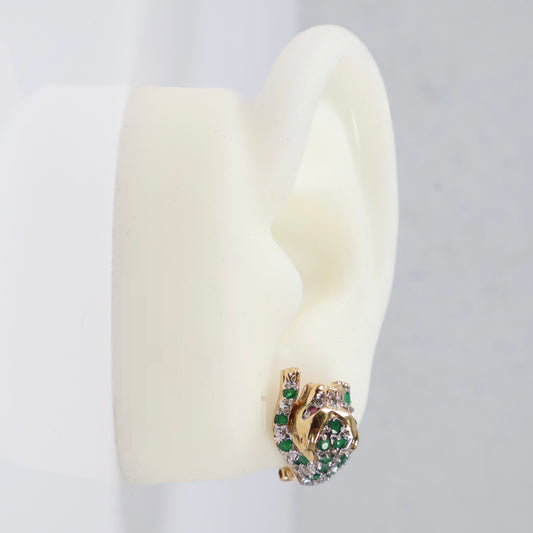 14K Yellow Gold Panther Stud Earrings / 6.5gr