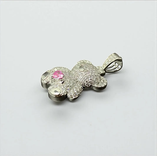 10K White Gold Diamond Bear-Heart Pink Pendant 1.05Ct Dia / 3.86gr / 1.3in