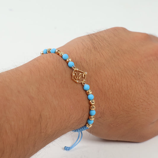 18K YG Virgen Maria Silhouette Bracelet Tejido / 1.64gr / Adjustable / White Zircons