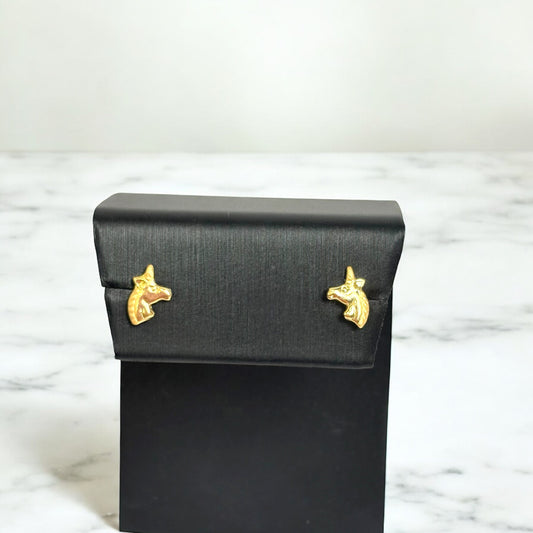 18K Yellow Gold Unicorn Stud Earrings / 0.6gr