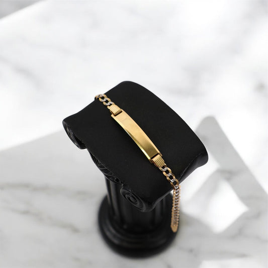 10K YG Baby Diamond Cut American Cuban Name Plate Bracelet / 3.24gr / 3.6mm / 6in