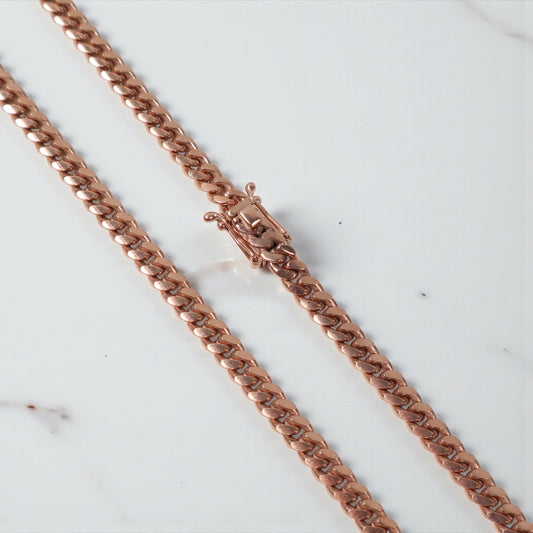 Rose Gold Over Silver 999 Micro Cuban Links Chain / 40.4gr / 5mm / 24in /