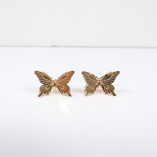 14K YG Butterfly Stud Earrings / 3.9gr / 19mm /