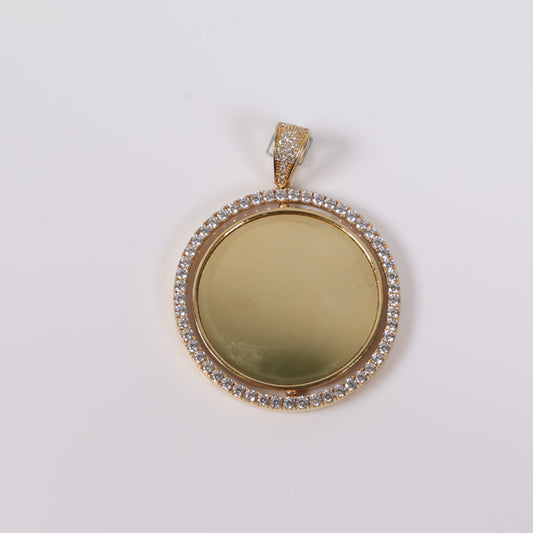 14K Yellow Gold Memorial Round Pendant With Zircons / 10.8gr / 1,5in