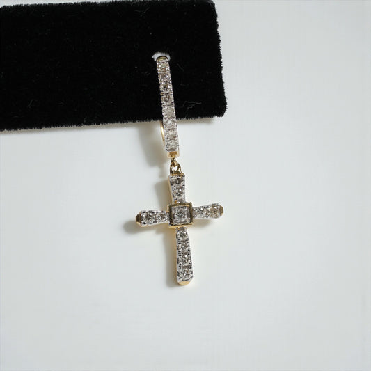 14K YG Diamond Cross Hoop Earrings / 2.36gr / / D-0.4Ct