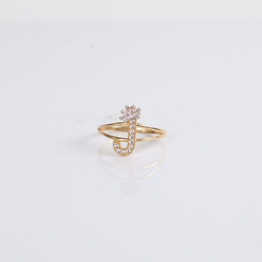 14K Yellow Gold Letter J Ring With Zircons / 1.5gr / Size 7.5