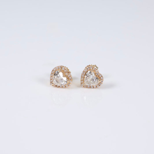 14K YG Lab Diamond Heart Stud Earrings / 3.1gr / 10mm / 2.50Ct Lab / VS / F