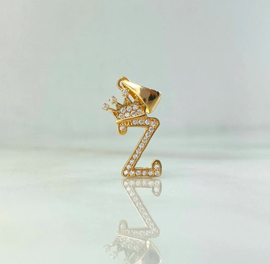 18K Yellow Gold Letter Z With Crown Pendant With Zircons / 1.45gr / 1in